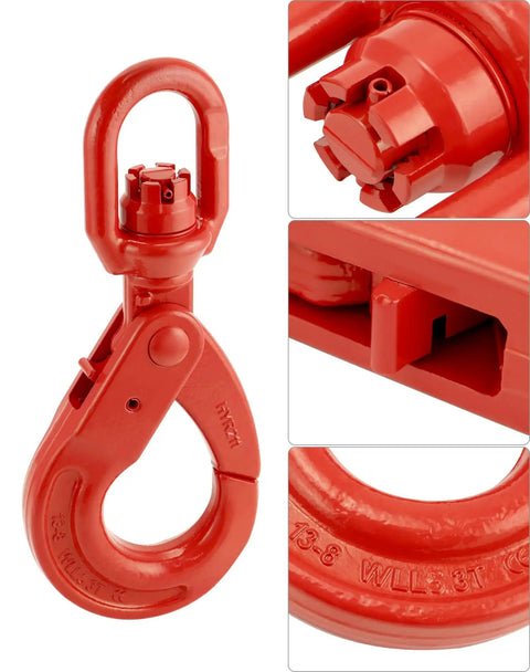 Dead Serious Heavy Duty Grade 80 Swivel Self Locking Hoist Hook With Eleven Thousand Pound Capacity and Rock Solid Drop Forged Steel Body, red finish