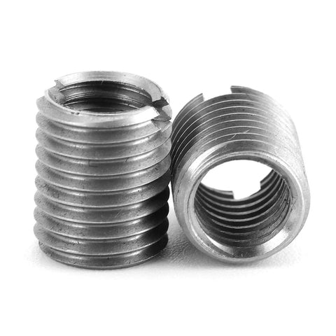 10Pcs Stainless Steel Thread Repair Inserts M8x1.25 To M10x1.25 Kit, shown close-up with threaded design and durable build.