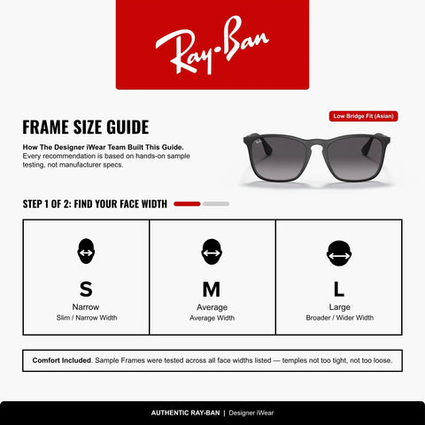Unisex RB4187F Chris Low Bridge Fit Square Sunglasses With Rubberized Black Frames And Light Grey Gradient Lenses, 54 mm, size guide displayed