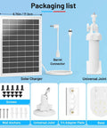 Packaging components of 2 In 1 Solar Panel Wall Mount For Outdoor Security Camera With 7W Solar Charger, including screws and base.