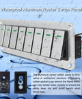 Eight Gang Aluminum Rocker Switch Panel For 12V And 24V Systems, 3 Pin On Off, pre-wired waterproof toggle panel with LED lights