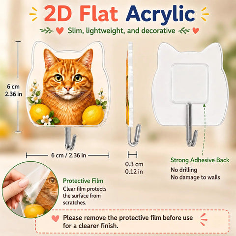 4 Pack Butterfly Adhesive Wall Hooks Featuring Real Pretty Floral Garden Motifs Super Strong Peel And Stick Acrylic Hooks For Worry Free Counter Organization And A Super Cozy Living Space Vibe, Decorative Cat Design