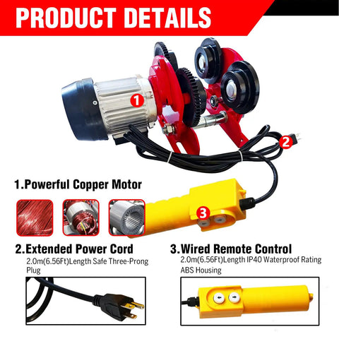 Heavy Duty Electric Trolley For Power Hoist 2200LBS Capacity Fits Two Point Six Eight Inch I Beam Push Geared Overhead Crane System