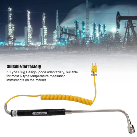Type K Thermocouple Temperature Probe With Insulated Handle Curved Shank Sensor For Gas And Liquid Temperature Detection