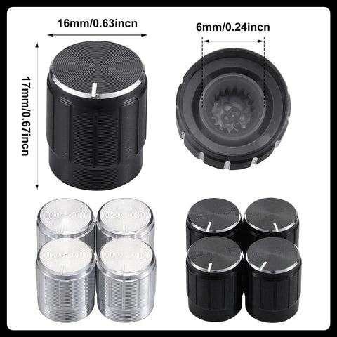 Eight Piece Floor Lamp Dimmer Switch Knob Replacement Set Includes Four Black And Four Silver Rotary Knobs 15 x 15mm