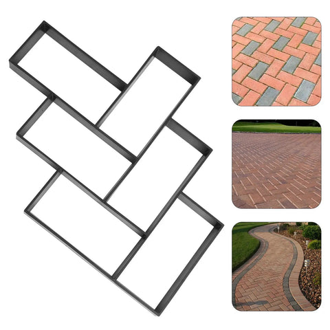 Walkway Paver Mold Kit Reusable Concrete Path Maker for DIY garden patios and paths, made of black PP, size 49.7x40.5x4 cm.
