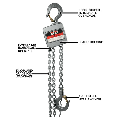 1 Ton Aluminum Hand Chain Hoist With 20 Foot Lift, Weather Resistant Aluminum Housing, Sealed Brake System visible