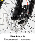 Close-up of disc brake on Kids Mountain Bike 20 Inch Aluminum Frame With 7 Speed Gears, Suspension Fork, Lightweight Ride