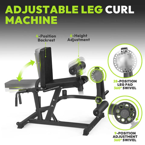 Dual Mode Leg Extension And Curl Machine For Home Gym showing adjustable backrest and swivel leg pad