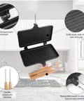 Oukens Non Stick Cast Iron Double Pie Iron Portable Campfire Press With Removable Handles For Grill Stove Mountain Cooking Adventure Gear showing durable non-stick surface and removable handles.