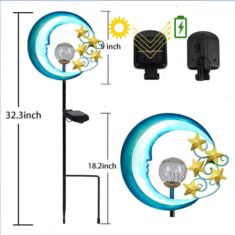 Stars Moon Solar Lights Outdoor Garden Decor Crackle Glass Globe Led Waterproof Landscape Lighting For Pathway Yard Lawn And Patio