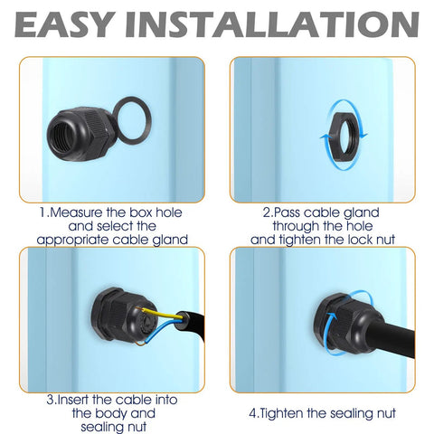 Installation guide for All In One Heavy Duty 72 Piece Cable Glands Kit Waterproof Weatherproof Strain Relief Pass Through Grommets.