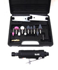 Top Tier 16 Piece Air Straight Die Grinder Kit Generating 22000 Rpm Ball Bearing Power Through Quarter Inch Npt Inlet Featuring Featherweight Alloy Construction And Quarter Plus Eighth Inch Collets For Legit Auto Shop Tasks with various bits in storage case.