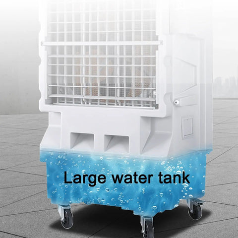 Slick Portable Evaporative Swamp Cooler With Huge Tank, three no fuss settings and Smart Water Alert showing large water tank.