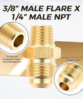 Propane Gas Fitting Adapters Kit Three Pack QCC1 Type One To One Quarter NPT Male, Three Eighths Flare To One Quarter NPT Male shown