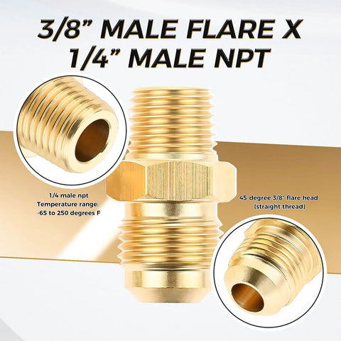 Propane Gas Fitting Adapters Kit Three Pack QCC1 Type One To One Quarter NPT Male, Three Eighths Flare To One Quarter NPT Male shown