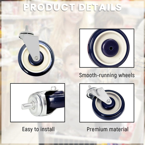Shopping Cart Wheels Replacement Set 5 Inch TPU Casters For Retail Stores And Supermarkets, close-up of caster details