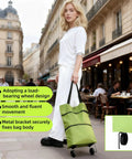 Person holding 2-In-1 Foldable Shopping Cart With Wheels, Waterproof Oxford Fabric Tote Hand Truck in urban setting
