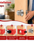 Installation steps for Heavy Duty Aluminum Alloy Door Hinge Jig And Lock Latch Installation Kit for drilling and locking.