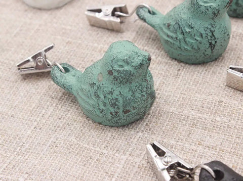 4 Pack Vintage Tablecloth Weights With Clip On Hangers Featuring Rust Proof Green Bird Heavy Duty Cast Iron Windproof Tablecloth Weights