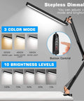 Metal Swing Arm Led Desk Lamp With Clamp Eye Caring Architect Desk Light Dimmable With 3 Color Modes And 10 Brightness Levels