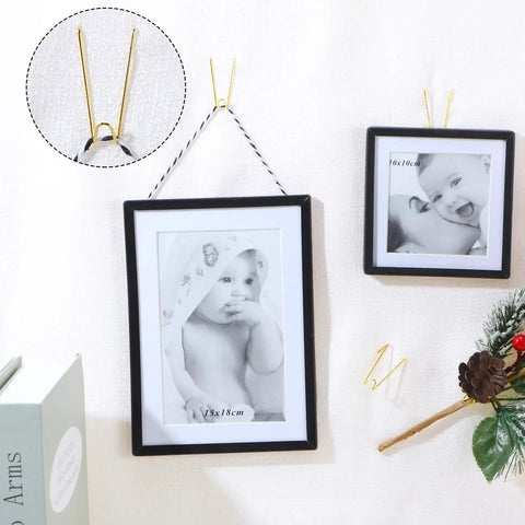 Super Slick Gold Cubicle Hooks For Fabric Partition Walls Tough Stainless Steel Wire Clips With Handy Storage Tote holding framed photos.