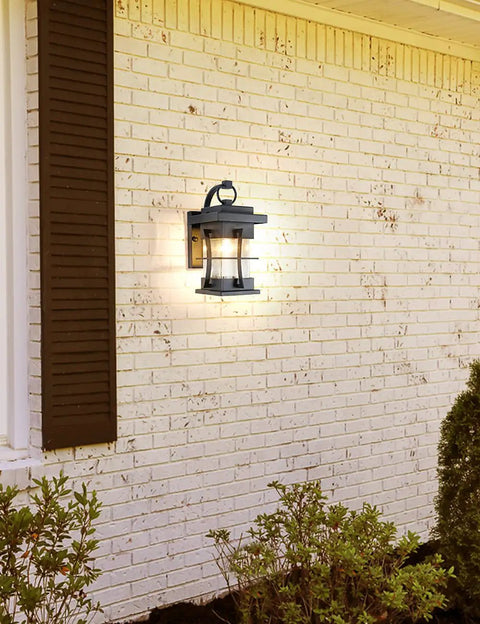 Compact Outdoor Wall Lantern IP65 Waterproof Sconce Black Metal With Clear Seeded Glass Exterior Light Fixture For Garage Driveway Patio Porch Rust Resistant Finish Weatherproof Lighting