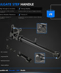 Hardcore Auxiliary Tailgate Step Handle Provides Sick Grip For Loaded Bed Climb Without Breaking A Sweat While Cruising Open Roads With Reinforced Mounting Brackets For Chevy Silverado And Gmc Sierra, showing matte black steel with installation hardware.