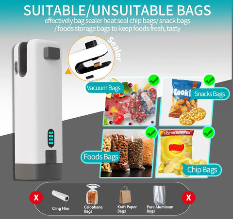Rechargeable Mini Bag Sealer Three In One With Cutter And LED Flashlight Magnetic Base for sealing various snack bags