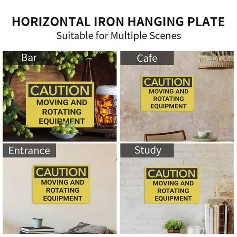 Watch Out Caution Moving And Rotating Equipment Sign displayed in bar, cafe, entrance, and study locations
