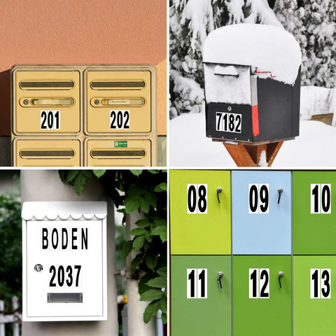 3 Inch Vinyl Self Adhesive Address Numbers And Letters For House Doors And Signs White 12 Sheets 0 To 9 And A To Z Stick On Mailbox Sign Kit Easy Peel Weatherproof Durable on various numbered mailboxes.