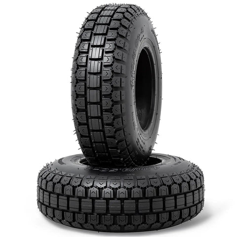 4.10/3.50-6 Tires With Heavy Duty Inner Tubes For 4 Wheelers ATVs Go Karts Lawn Mowers Snow Blowers Tractors Hand Trucks Trolleys Mini Bikes And More 2 Pack Ideal Replacement For Wheelbarrows showing tread pattern