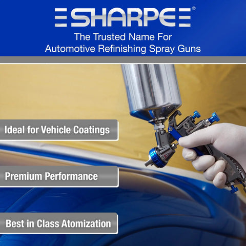 Person using Mini HVLP FX1000 Paint Spray Gun With 1.4 Mm Nozzle Two Finger Control for precise painting on vehicle surface.
