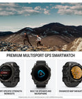 Fenix 8 Multisport GPS Smartwatch With 1.4 Inch AMOLED Display, Sapphire Lens, showing outdoor navigation and features.