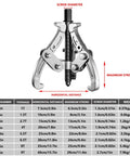 Heavy Duty 2 Or 3 Jaw Bearing Puller, 5.5 Ton 10 Inch Forged Carbon Steel Beast showing adjustable height and specifications.