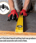 Person using 2 Inch V Cut Duct Board Tool For HVAC Foldable Joint Duct Sheet Cutter With V Groove Heavy Duty Workhorse Sled Frame