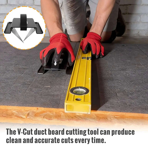 Person using 2 Inch V Cut Duct Board Tool For HVAC Foldable Joint Duct Sheet Cutter With V Groove Heavy Duty Workhorse Sled Frame