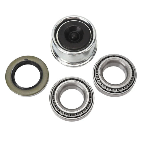 BeefedUp Heavy Duty Trailer Wheel Hub Bearings Kit with L44643 and L44610 Bearings, grease seals, and cotter pins for 1 inch axle.