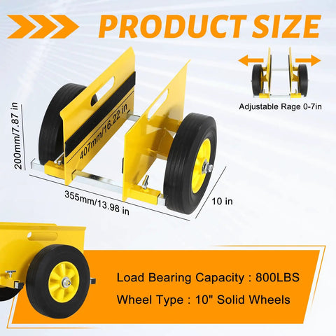 Heavy Duty Door Cart With 800 Lbs Load Capacity And 10 Inch Wheels for Drywall Sheets, adjustable size dimensions illustration
