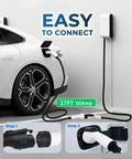 Heavy Duty 50A Ev Charger Extension Cable 17 Ft Sae J1772 Go Anywhere Extension Cord connected to an electric vehicle.