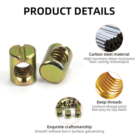 20 Pack M6 Slotted Cross Dowel Nuts Barrel Nuts Kit M6x13mm For Furniture Beds Cribs And Chairs Stainless Steel detail view