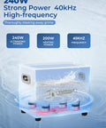 Heavy Duty Ultrasonic Cleaner With Built In Heater And Digital Timer Stainless Steel 10 Gallon Basin For Bike Chains Engine Parts And Firearms Badass Grime Crusher 240W Pro Grade Tough Clean showing strong power at 40kHz frequency.