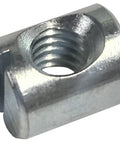 Close-up of zinc-plated steel 12mm by 10mm barrel nut in the 12 Pack 1/4-20 Cross Dowels Barrel Nuts CNC Machined Zinc Plated Steel 12mm By 10mm