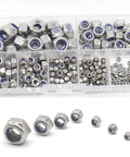 Locknut Set 210 Pcs Nylon Insert Lock Nuts Assortment M2 To M8 Stainless Steel 304 shown in storage box