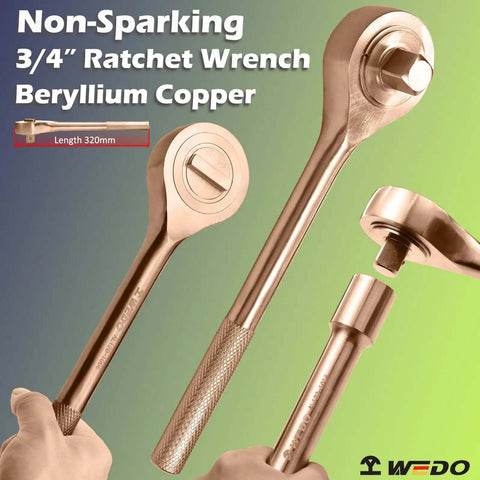 Heavy Duty Badass Non Sparking Beryllium Copper 3/4 Inch Drive Socket Set 14 Piece Kit With Ratchet Wrench, showing 3/4" ratchet and handle.