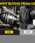 Comparison of shiny greased Rear CV Axle Shaft Set For Yamaha Rhino and worn-out CV joint on vehicle