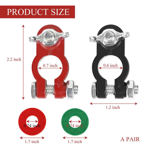 Universal Car Battery Terminal Set Including One Pair Positive And Negative Connectors With Felt Fiber Washers