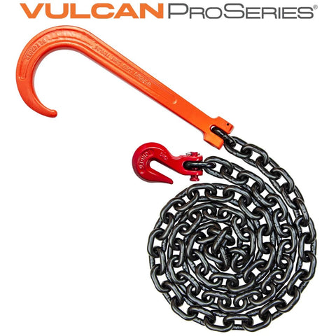 Alloy Tow Chain With Forged Long J Hook 3/8 Inch By 8 Foot Grade 80 Pro Series 7,100 Pound Safe Working Load Heavy Duty Tow Chain