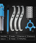 Heavy Duty Hydraulic Gear Puller Kit With Storage Case For Bearing Separator And Hub Removal 10 Ton Capability, blue steel parts laid out