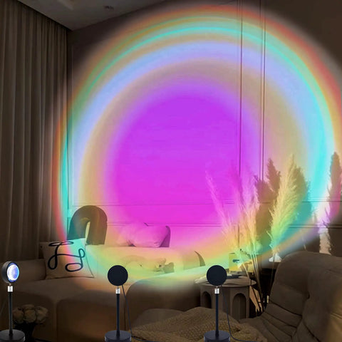 Sunrise Mood Lamp With Remote, 16 Color Changing Sunset Projector for bedroom casting colorful rainbow effect on wall